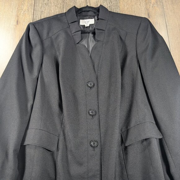 Le Suit Blazer Jacket Womens Plus 24W Black Scallop Trim Long Sleeve Preppy - Picture 1 of 9